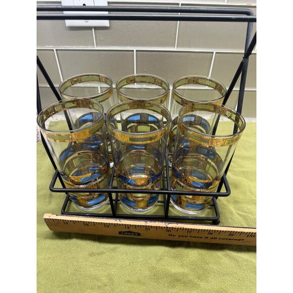 6 MCM Culver Empress Highball Glass Set 22K Gold Trim Caddy Table Top Decor Bar - Picture 16 of 16